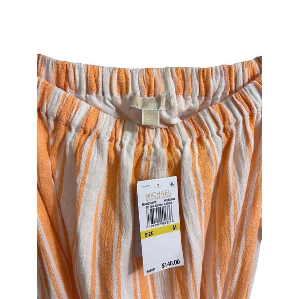 Women's Michael Kors Striped Off-the-Shoulder Dress Size M Orange/White - Picture 4 of 4